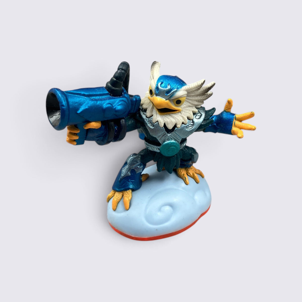 MrPixel Jet-Vac Skylander figure, a blue bird warrior with a vacuum blaster standing on a cloud base.