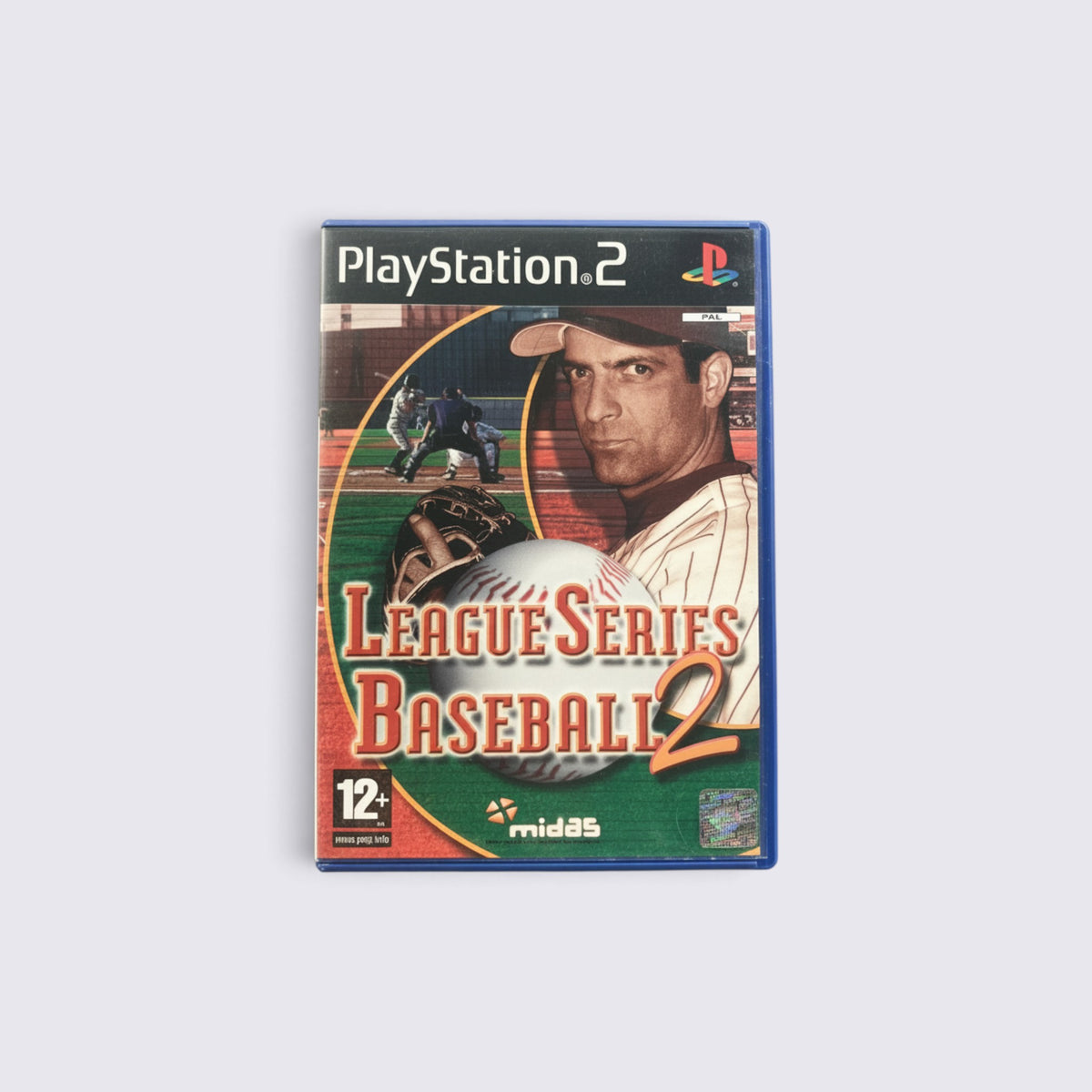 MrPixel League Series Baseball 2 game case for PlayStation 2 featuring a baseball player and ball on the cover