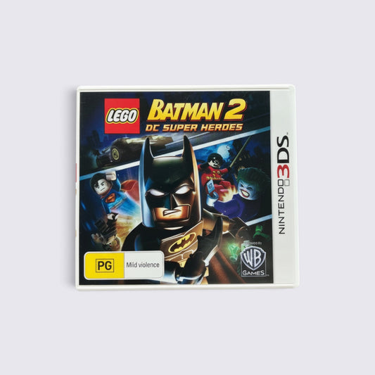 MrPixel LEGO Batman 2: DC Super Heroes Nintendo 3DS game case featuring Batman, Superman, Robin, and Joker characters.