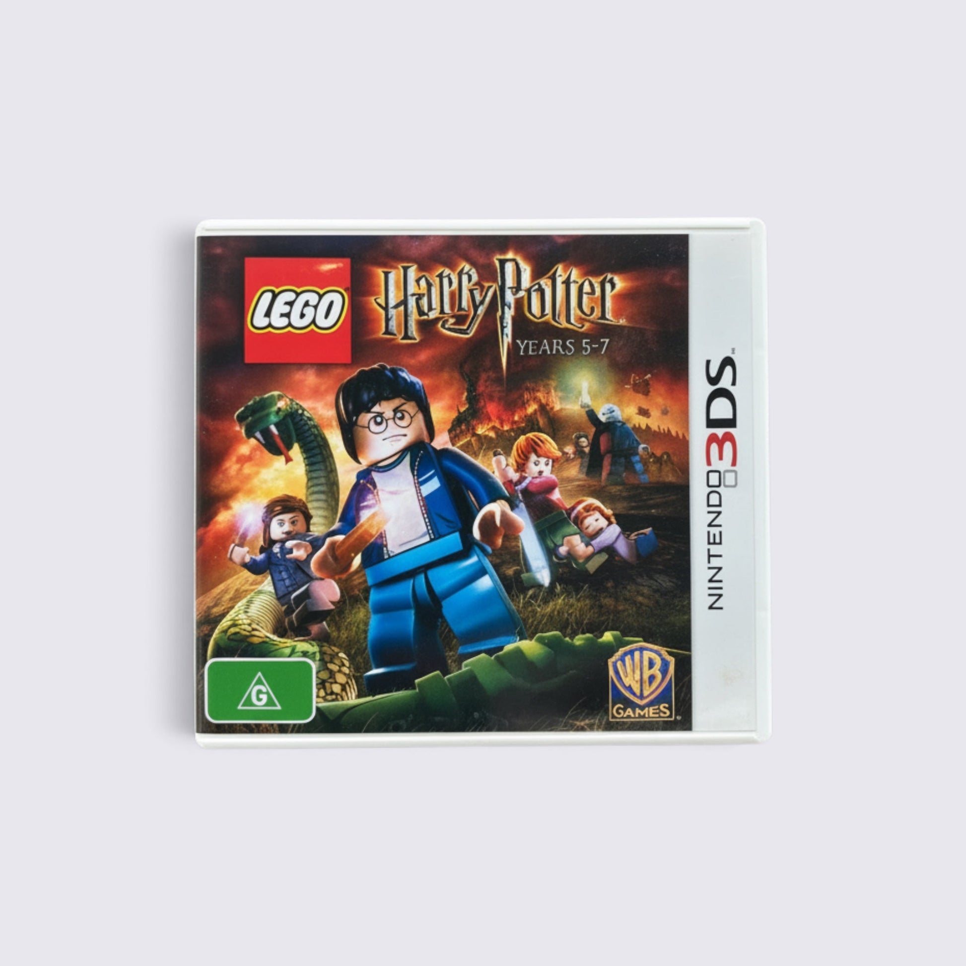 MrPixel LEGO Harry Potter Years 5-7 Nintendo 3DS game case featuring Harry, Ron, and Hermione in a battle scene.