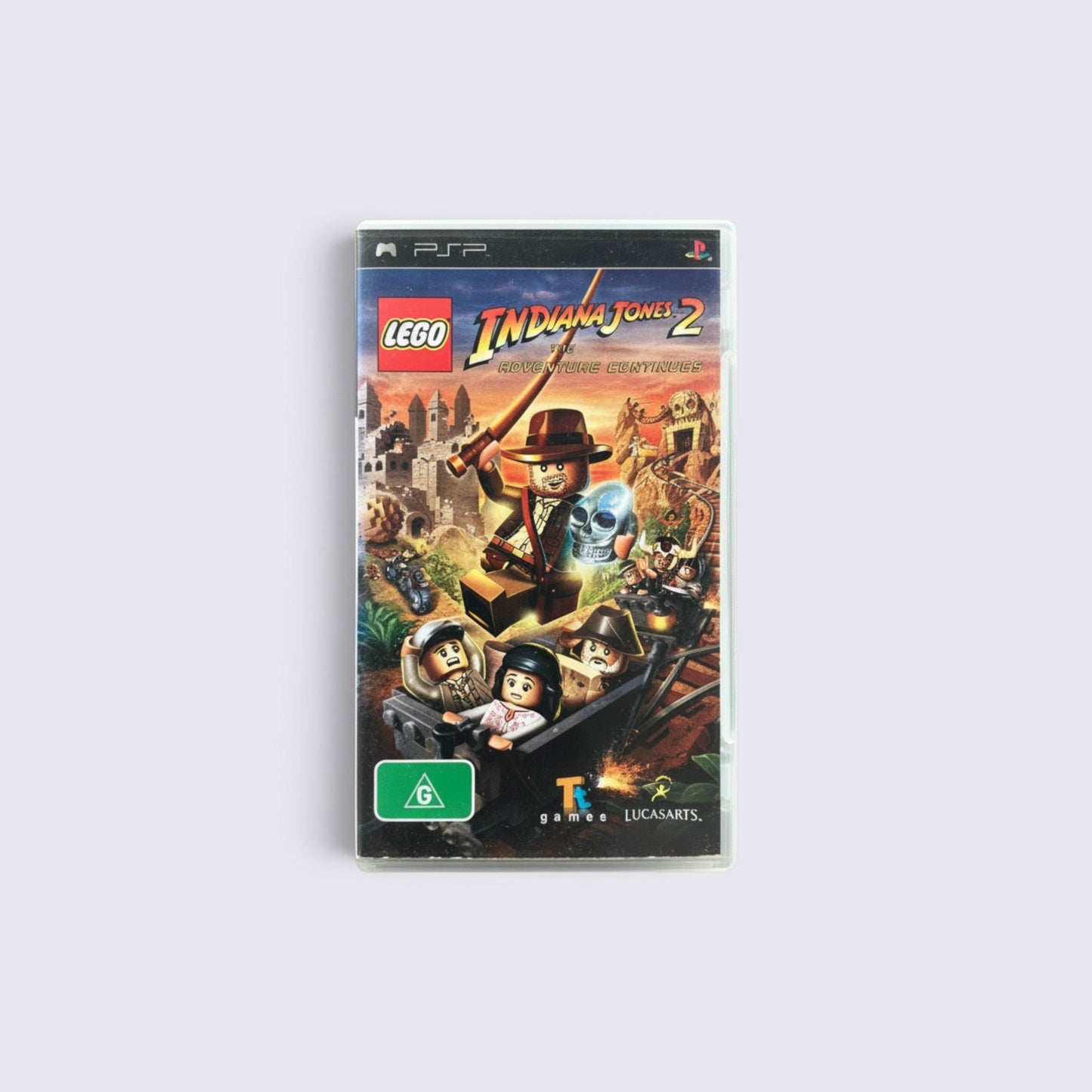 MrPixel LEGO Indiana Jones 2 The Adventure Continues video game case for PSP featuring iconic character artwork