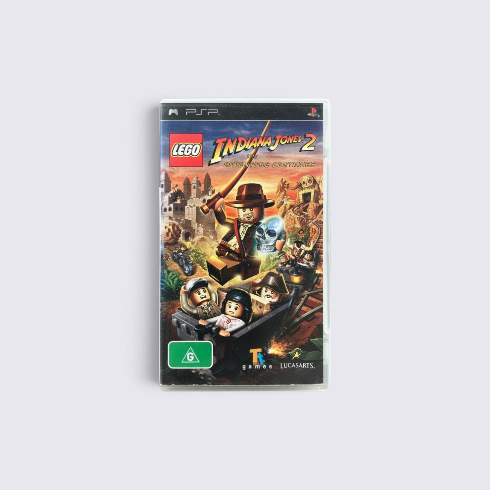 MrPixel LEGO Indiana Jones 2 The Adventure Continues video game case for PSP featuring iconic character artwork