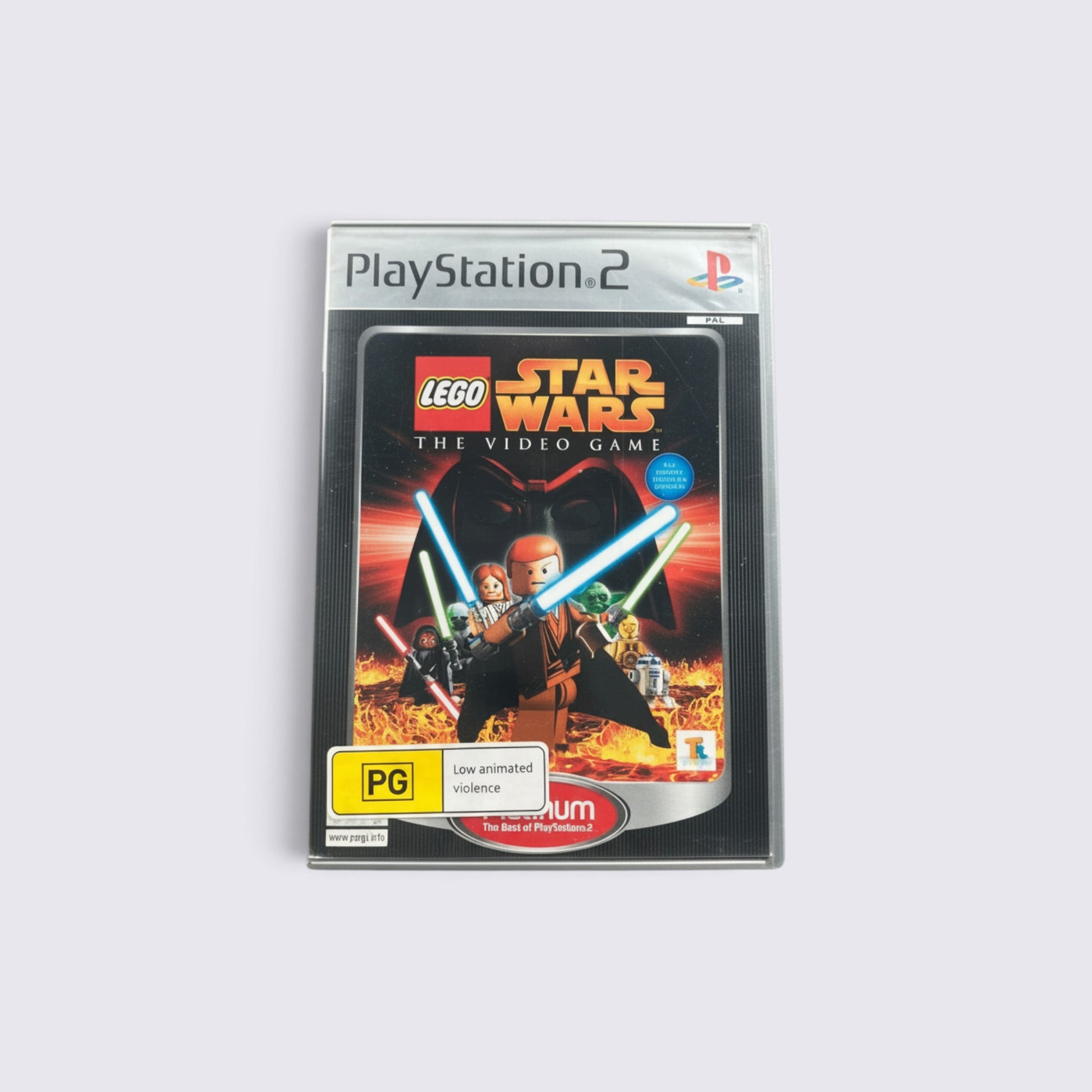 MrPixel LEGO Star Wars: The Video Game Platinum edition for PlayStation 2 featuring iconic characters and lightsabers