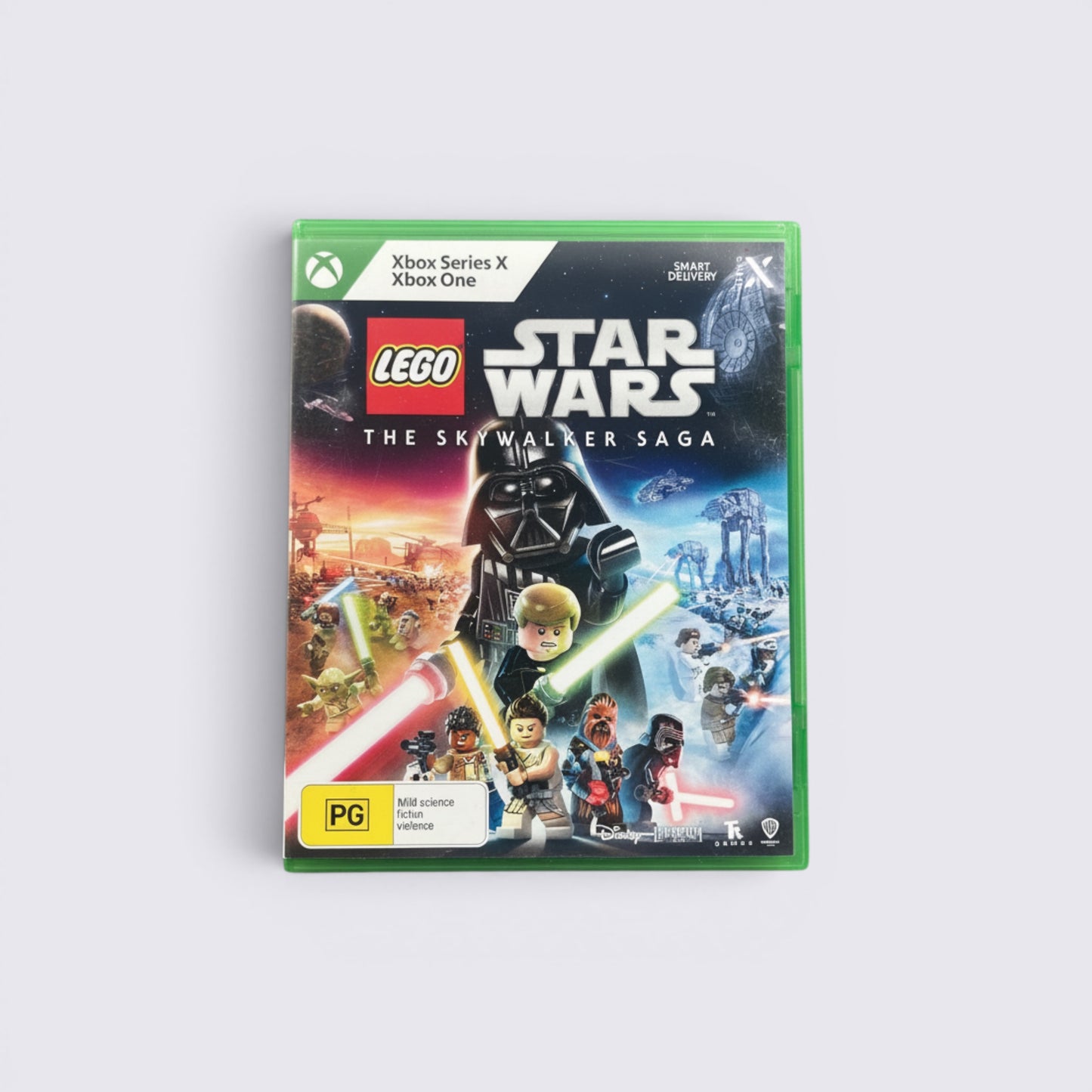 MrPixel LEGO Star Wars: The Skywalker Saga video game case for Xbox Series X and Xbox One featuring iconic characters.