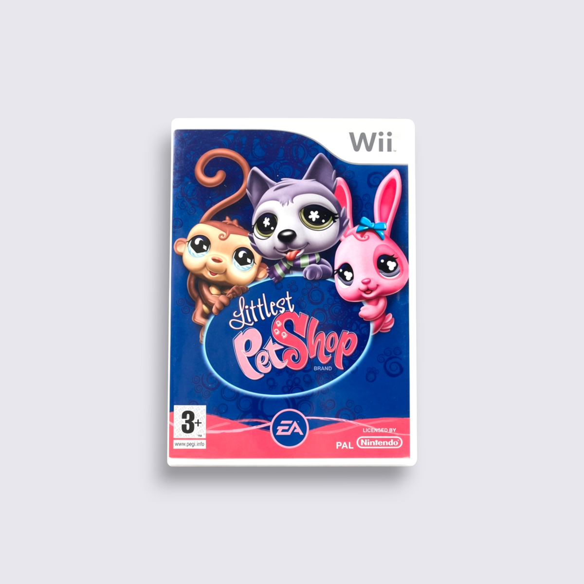 MrPixel Littlest Pet Shop Wii game case featuring a monkey, cat, and rabbit character on a blue background