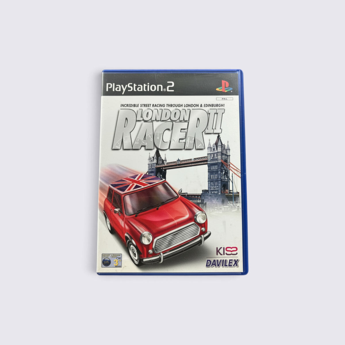 MrPixel London Racer 2 PlayStation 2 game case featuring a red Mini Cooper with a Union Jack roof in London