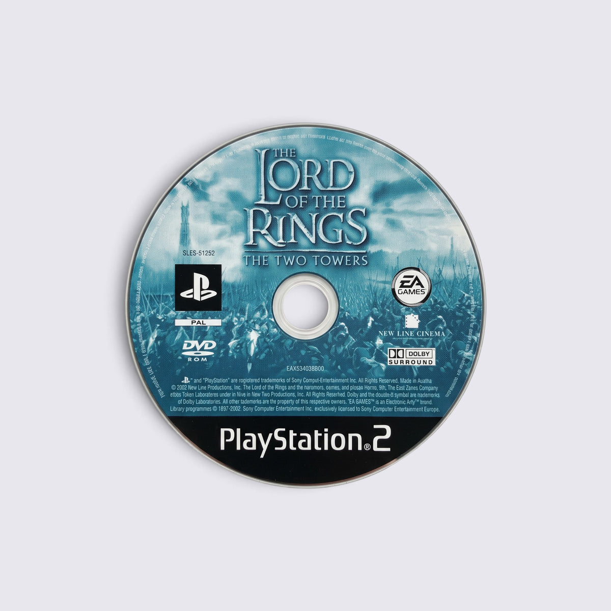 MrPixel The Lord of the Rings: The Two Towers PlayStation 2 game disc featuring cinematic battle art