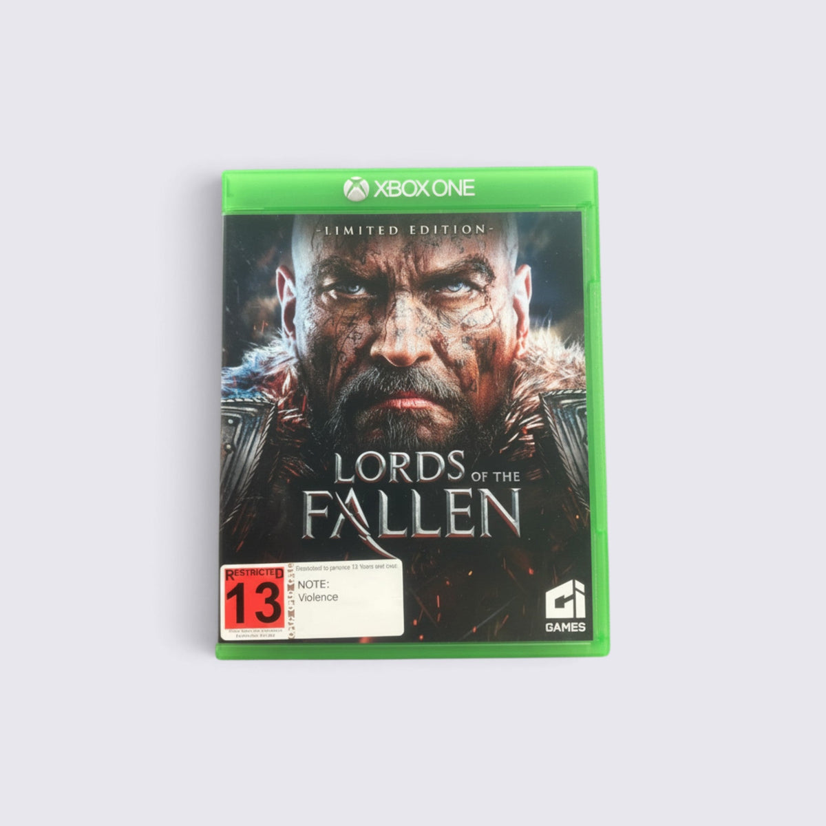 MrPixel Lords of the Fallen Limited Edition Xbox One game case featuring a gritty warrior character portrait