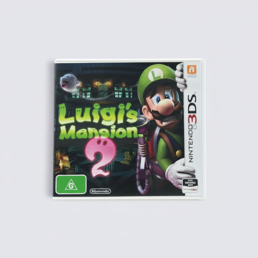 MrPixel Luigi's Mansion 2 Nintendo 3DS game case featuring Luigi with his Poltergust vacuum in a haunted mansion.