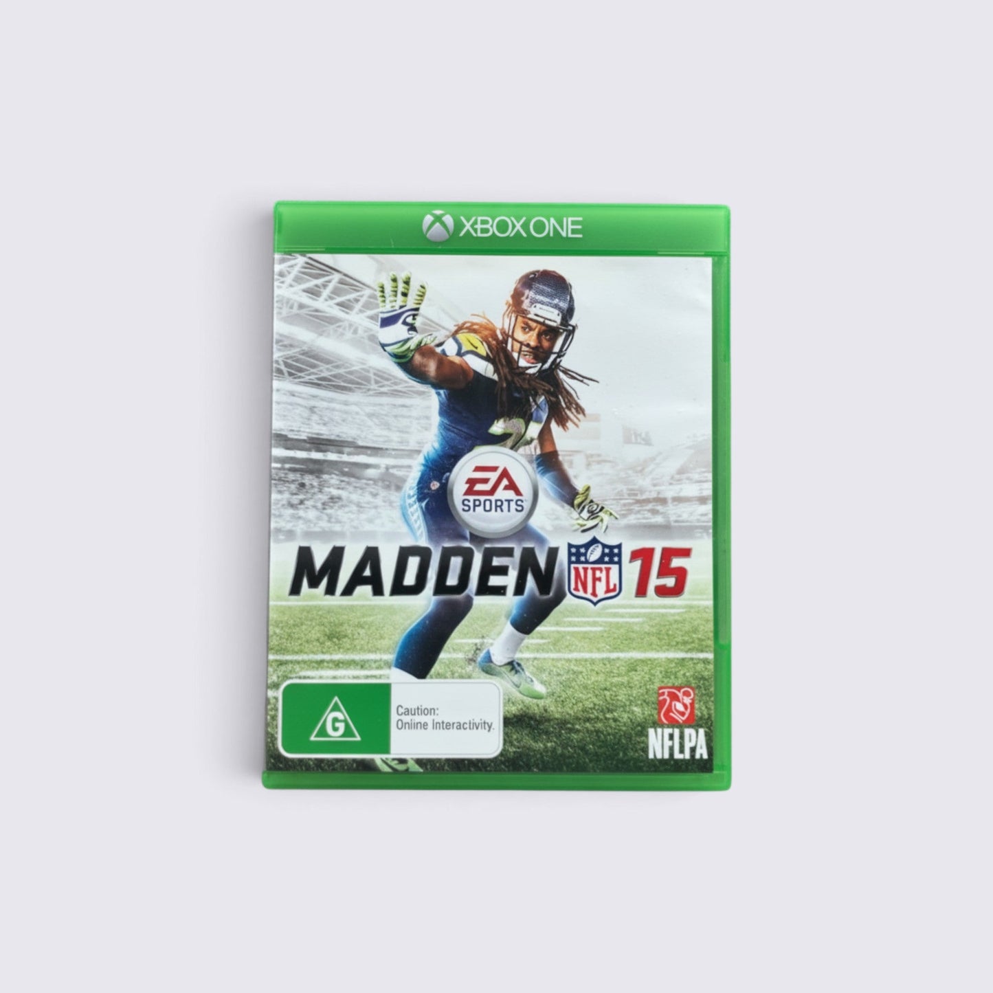 MrPixel Madden NFL 15 video game case for Xbox One featuring a football player in action on the cover