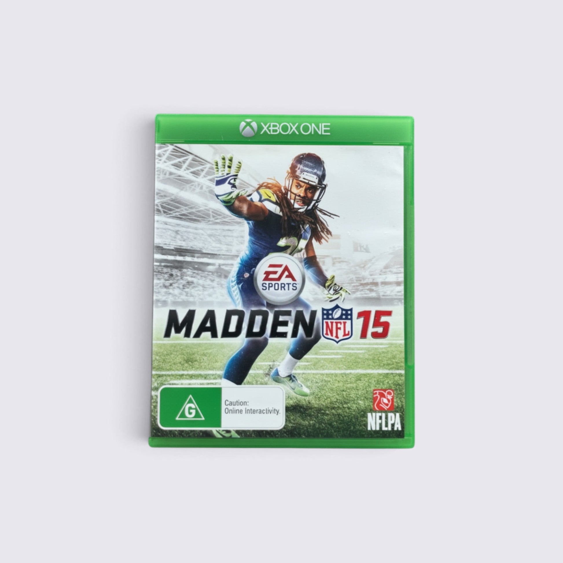 MrPixel Madden NFL 15 video game case for Xbox One featuring a football player in action on the cover