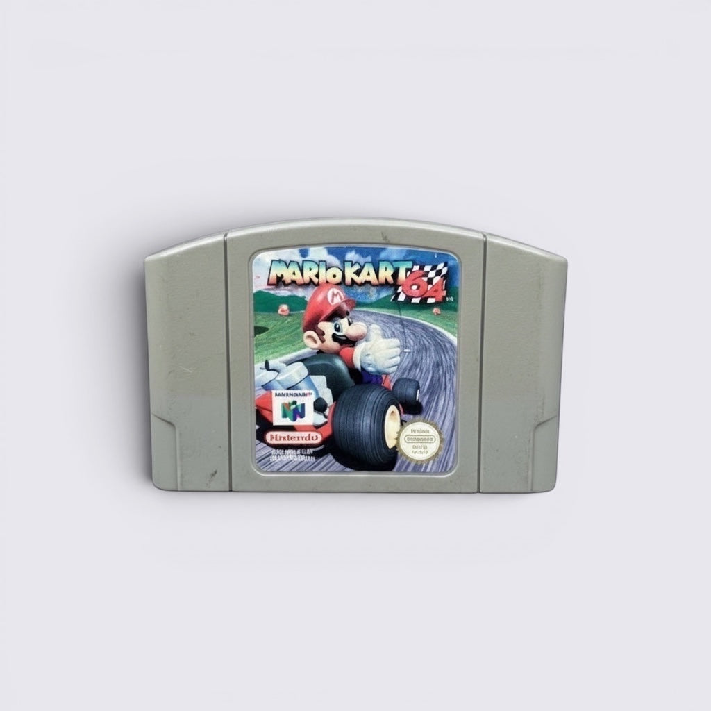 MrPixel Mario Kart 64 Nintendo 64 game cartridge with classic racing label featuring Mario in his kart