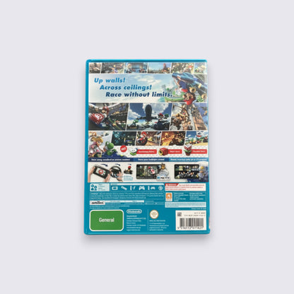 Back cover of MrPixel Mario Kart 8 Wii U game case featuring anti-gravity racing gameplay screenshots and features.