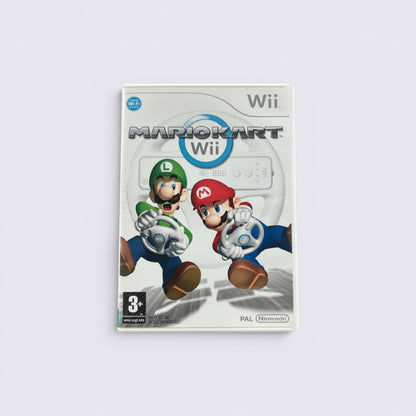 MrPixel Mario Kart Wii game case featuring Mario and Luigi holding Wii Wheels on a white background