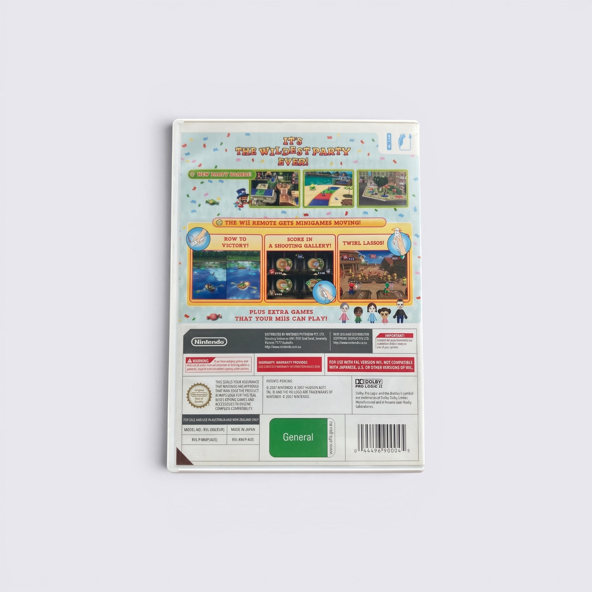 MrPixel Mario Party 8 Wii game case back cover showing gameplay screenshots and motion control instructions