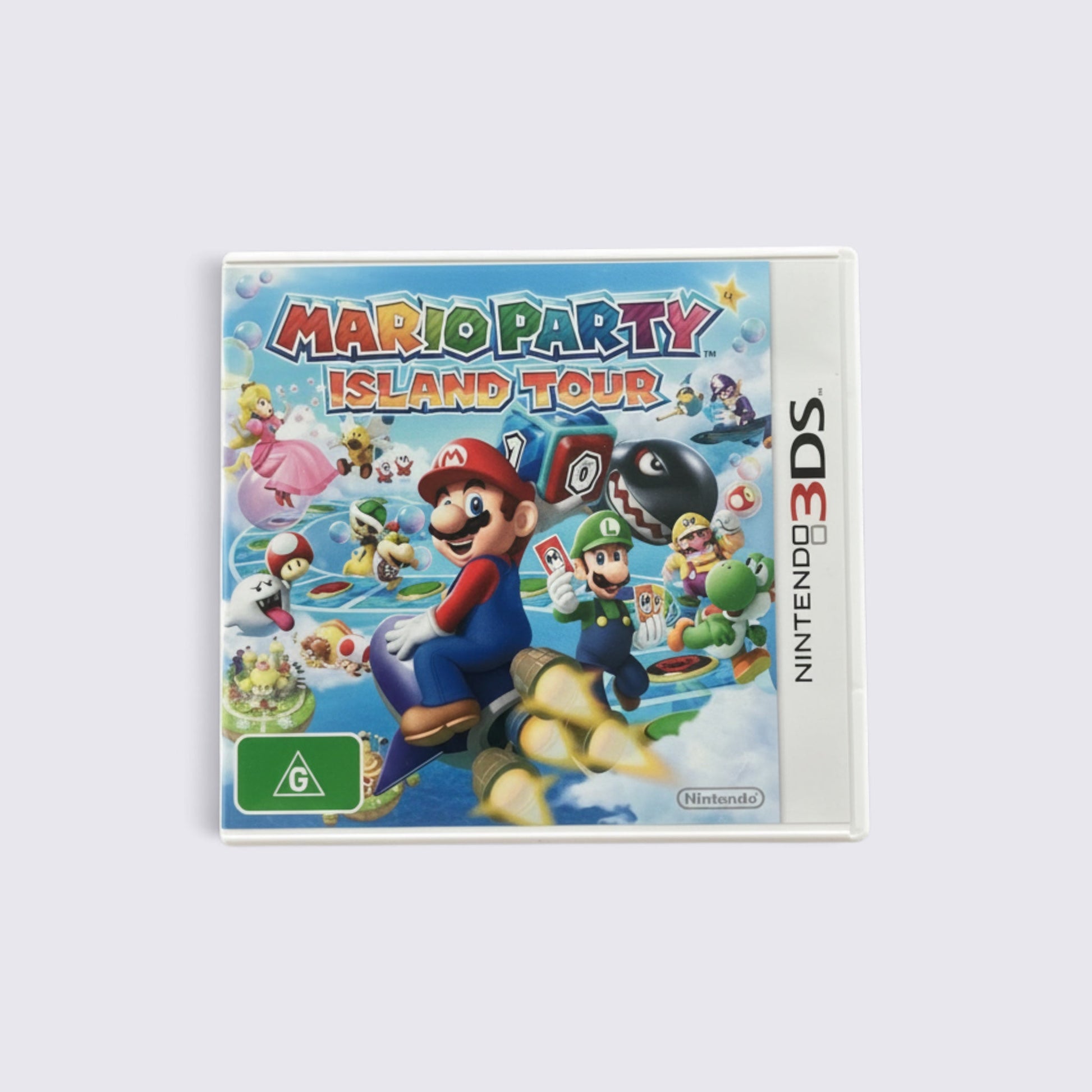 MrPixel Mario Party: Island Tour Nintendo 3DS game case featuring Mario, Luigi, and friends on a colorful board game.