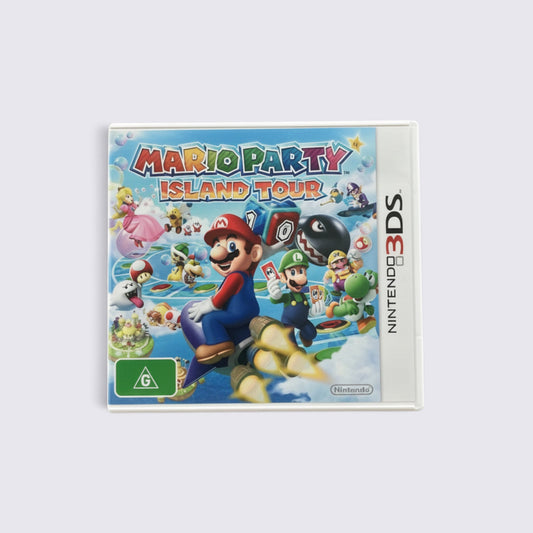 MrPixel Mario Party: Island Tour Nintendo 3DS game case featuring Mario, Luigi, and friends on a colorful board game.