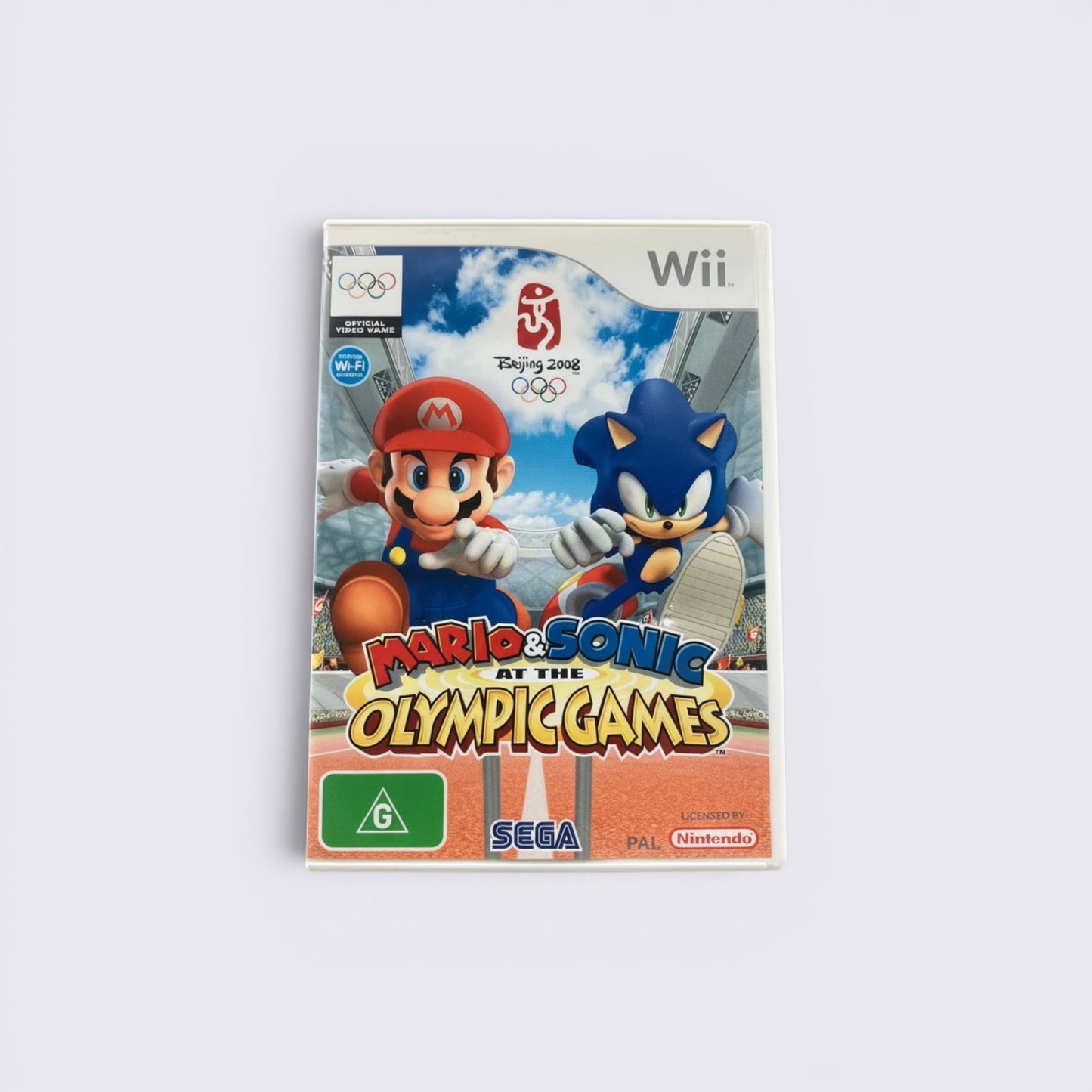 MrPixel Mario & Sonic at the Olympic Games Wii game case featuring Mario and Sonic running on a track.