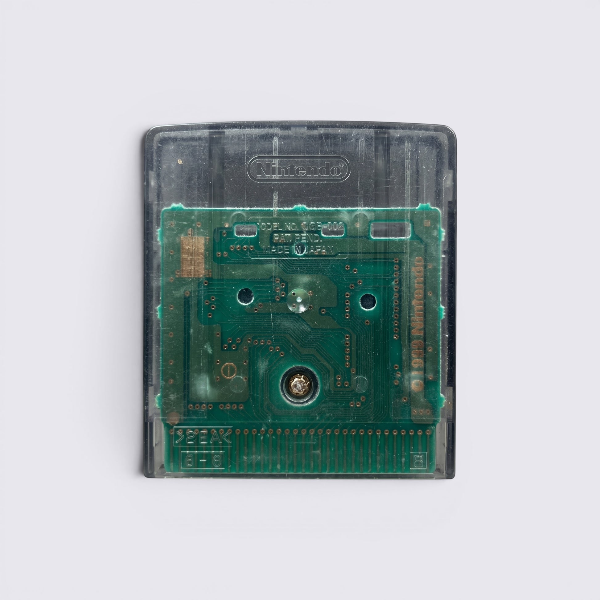 MrPixel Mat Hoffman's Pro BMX Game Boy Color cartridge back view showing the transparent shell and green circuit board