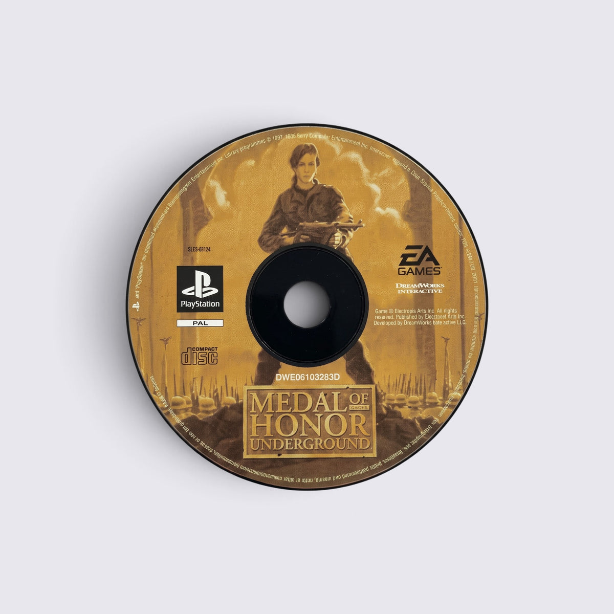 MrPixel Medal of Honor: Underground PlayStation game disc featuring Manon Batiste in a sepia-toned war scene.