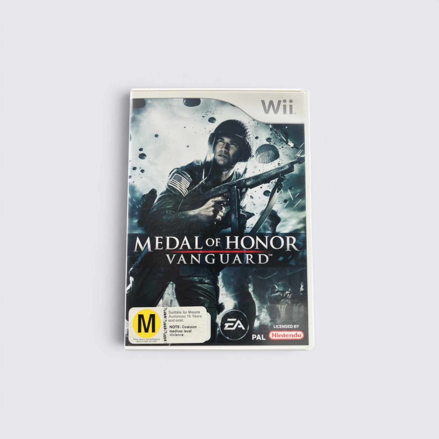 MrPixel Medal of Honor Vanguard Wii game case featuring a WWII paratrooper soldier in combat