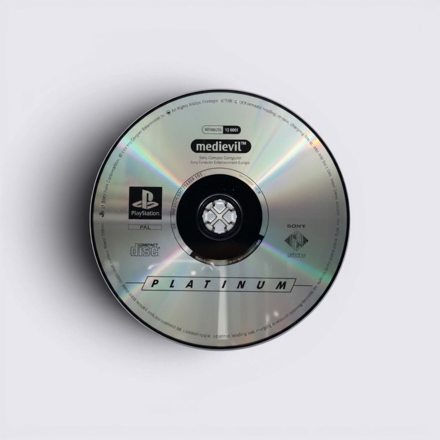 MrPixel Medievil Platinum edition game disc for Sony PlayStation featuring classic action-adventure branding