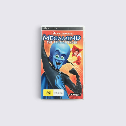 MrPixel DreamWorks Megamind The Blue Defender PSP game case featuring Megamind and Titan on the cover art.