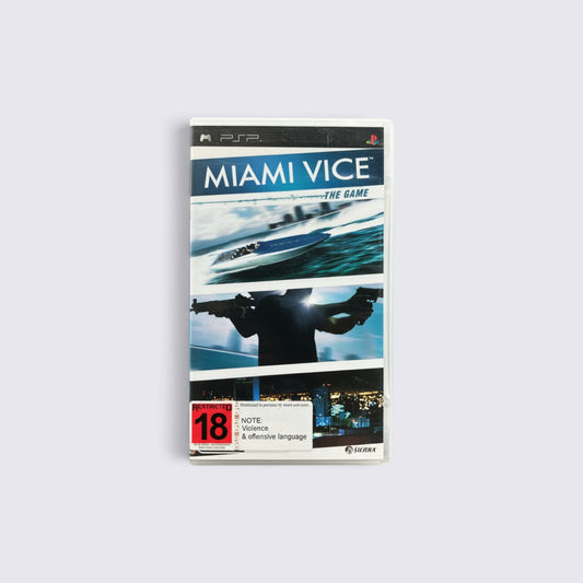 MrPixel Miami Vice: The Game for PSP featuring a speedboat and detective action on the cover art.