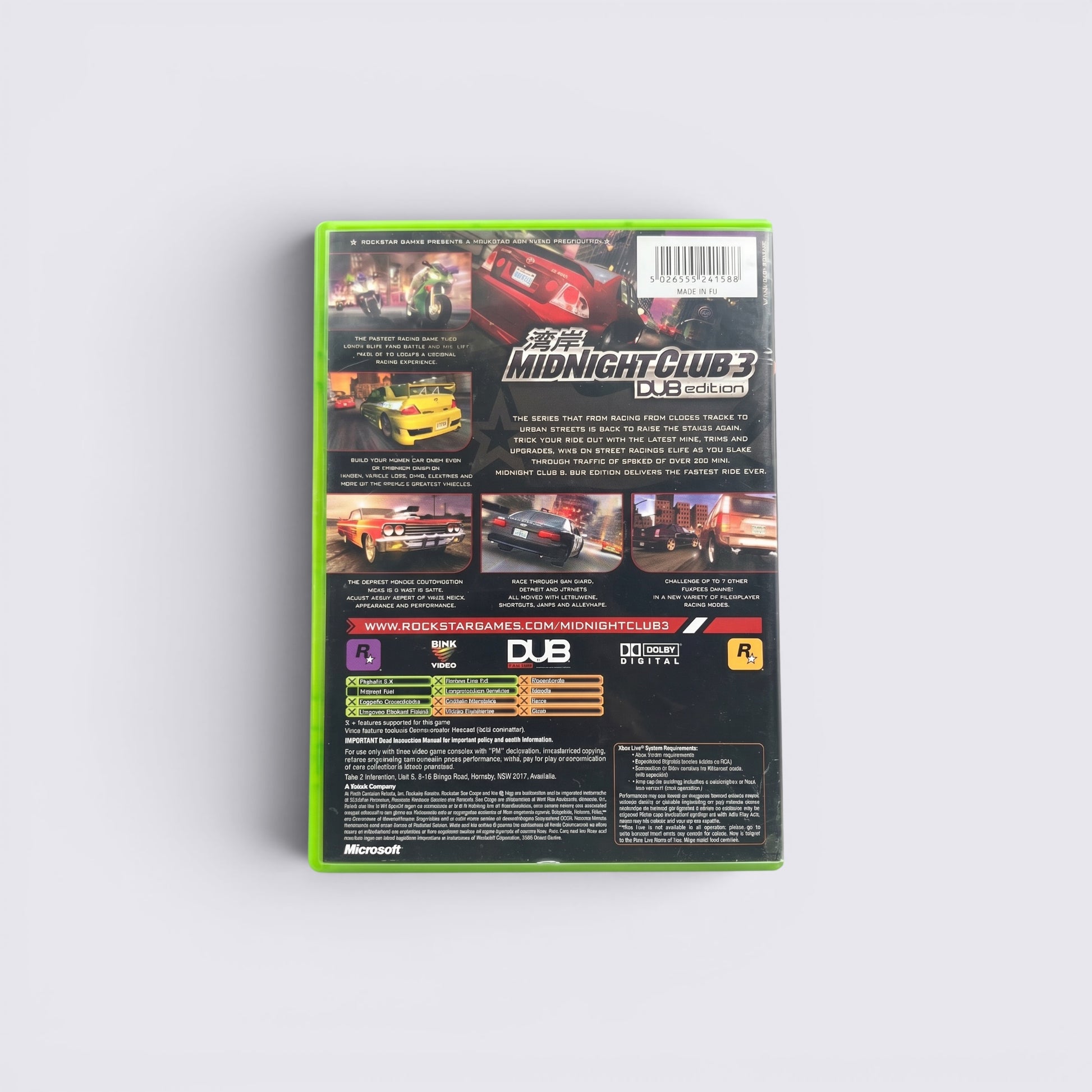 MrPixel Midnight Club 3 DUB Edition video game back cover featuring racing screenshots and game information