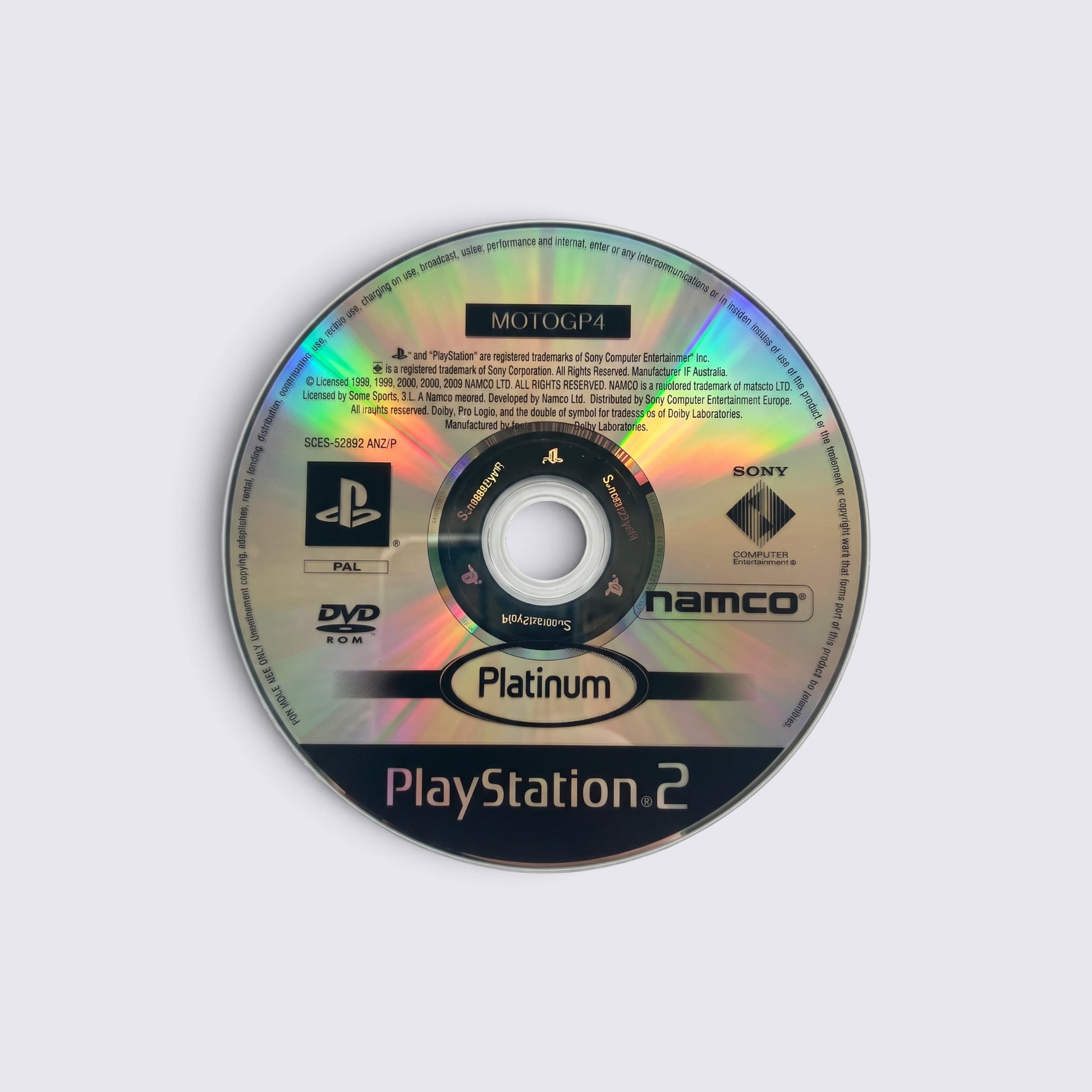 MrPixel MotoGP 4 Platinum edition PlayStation 2 game disc featuring official branding and iridescent finish