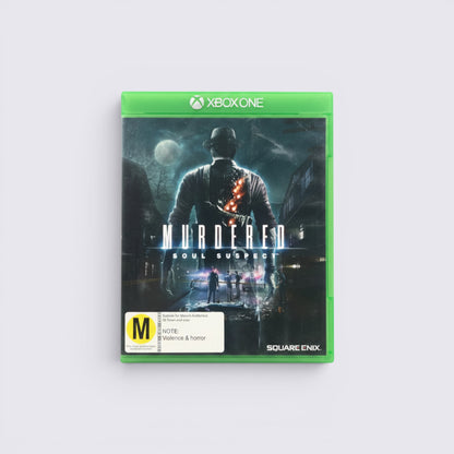 MrPixel Murdered: Soul Suspect Xbox One game case featuring a ghostly detective in a dark, supernatural Salem setting.
