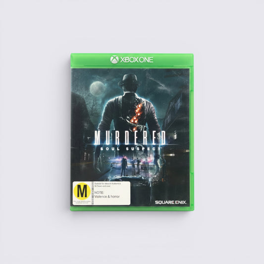 MrPixel Murdered: Soul Suspect Xbox One game case featuring a ghostly detective in a dark, supernatural Salem setting.