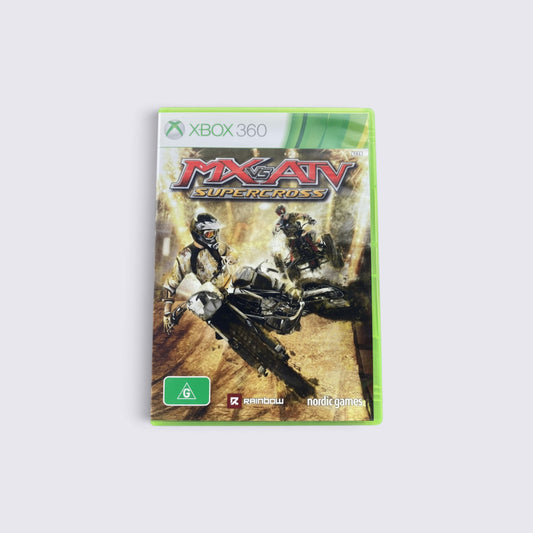 MrPixel MX vs ATV Supercross video game for Xbox 360 featuring motocross and ATV racing action on the cover art.