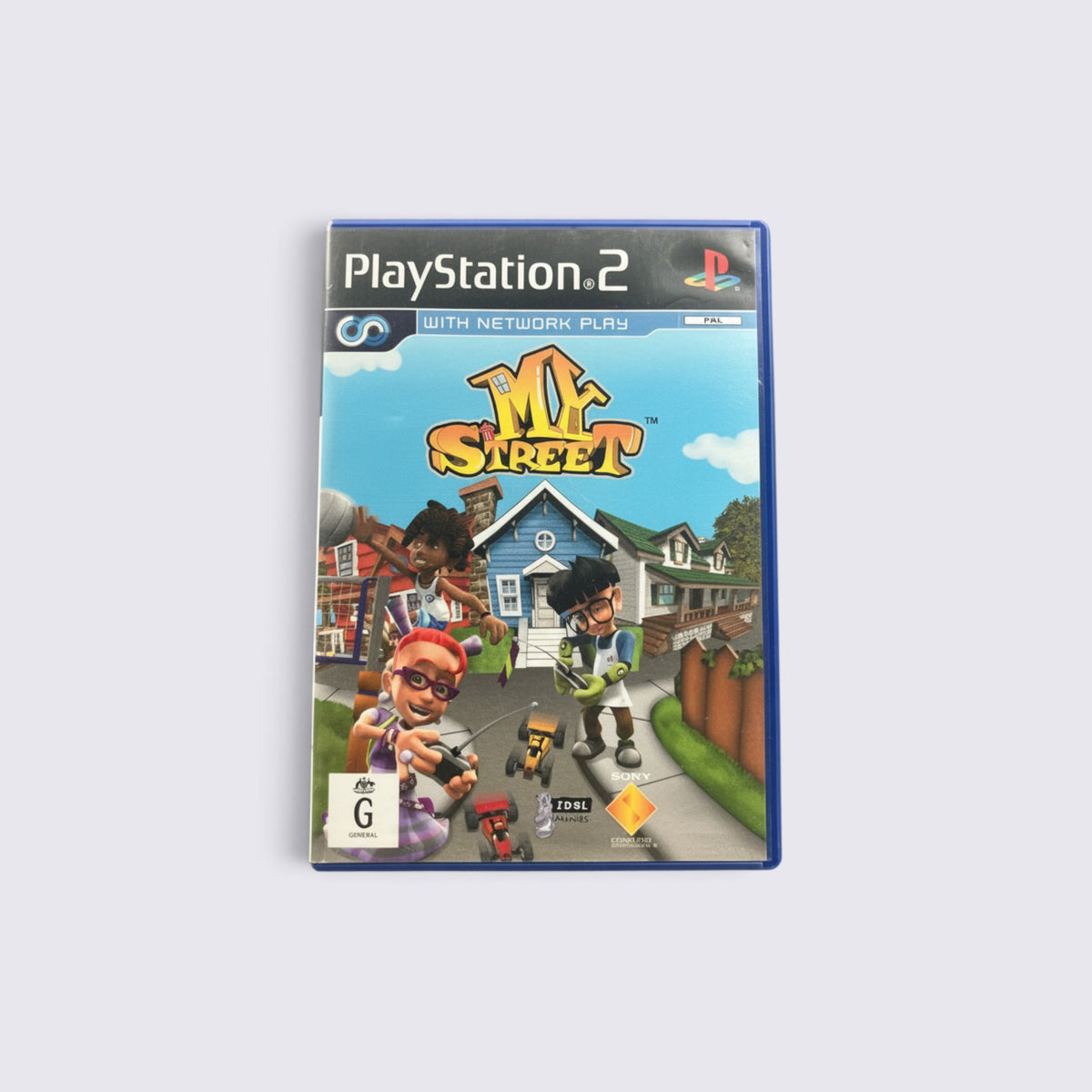 MrPixel My Street PlayStation 2 game case featuring colourful cartoon characters in a suburban neighbourhood setting