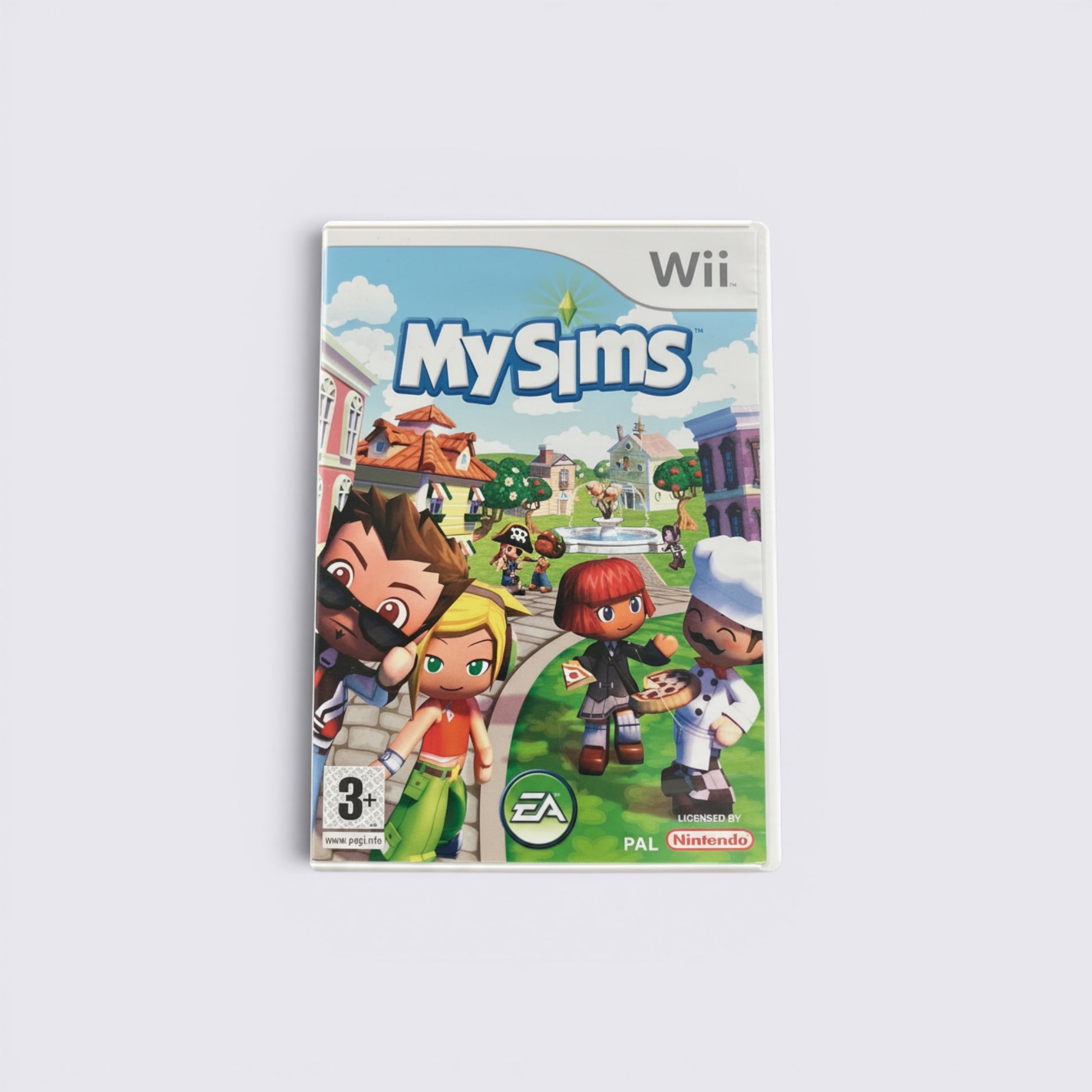 MrPixel MySims Wii game case featuring colourful cartoon characters and town building gameplay elements.