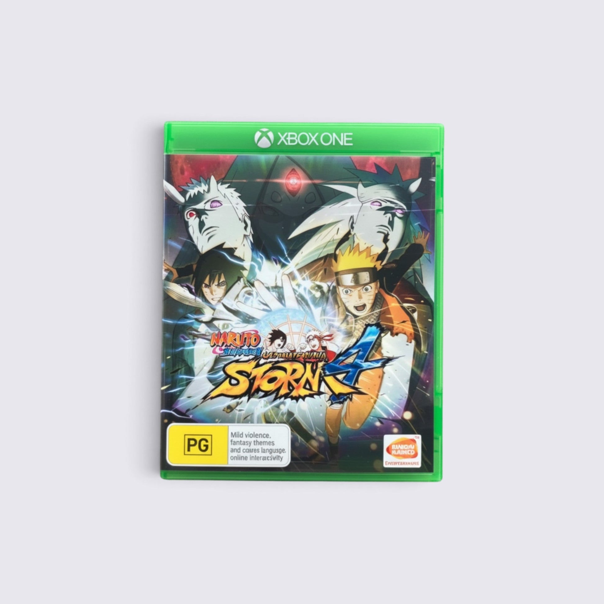 MrPixel Naruto Shippuden Ultimate Ninja Storm 4 Xbox One game case featuring Naruto and Sasuke in battle