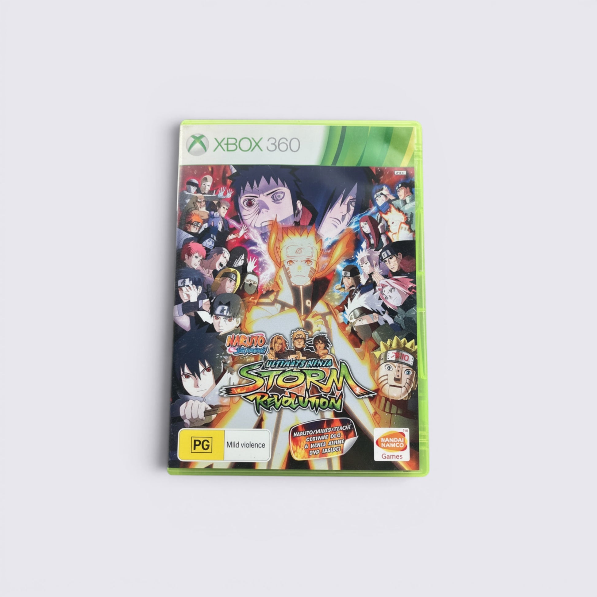 MrPixel Naruto Shippuden Ultimate Ninja Storm Revolution Xbox 360 game case featuring anime character artwork