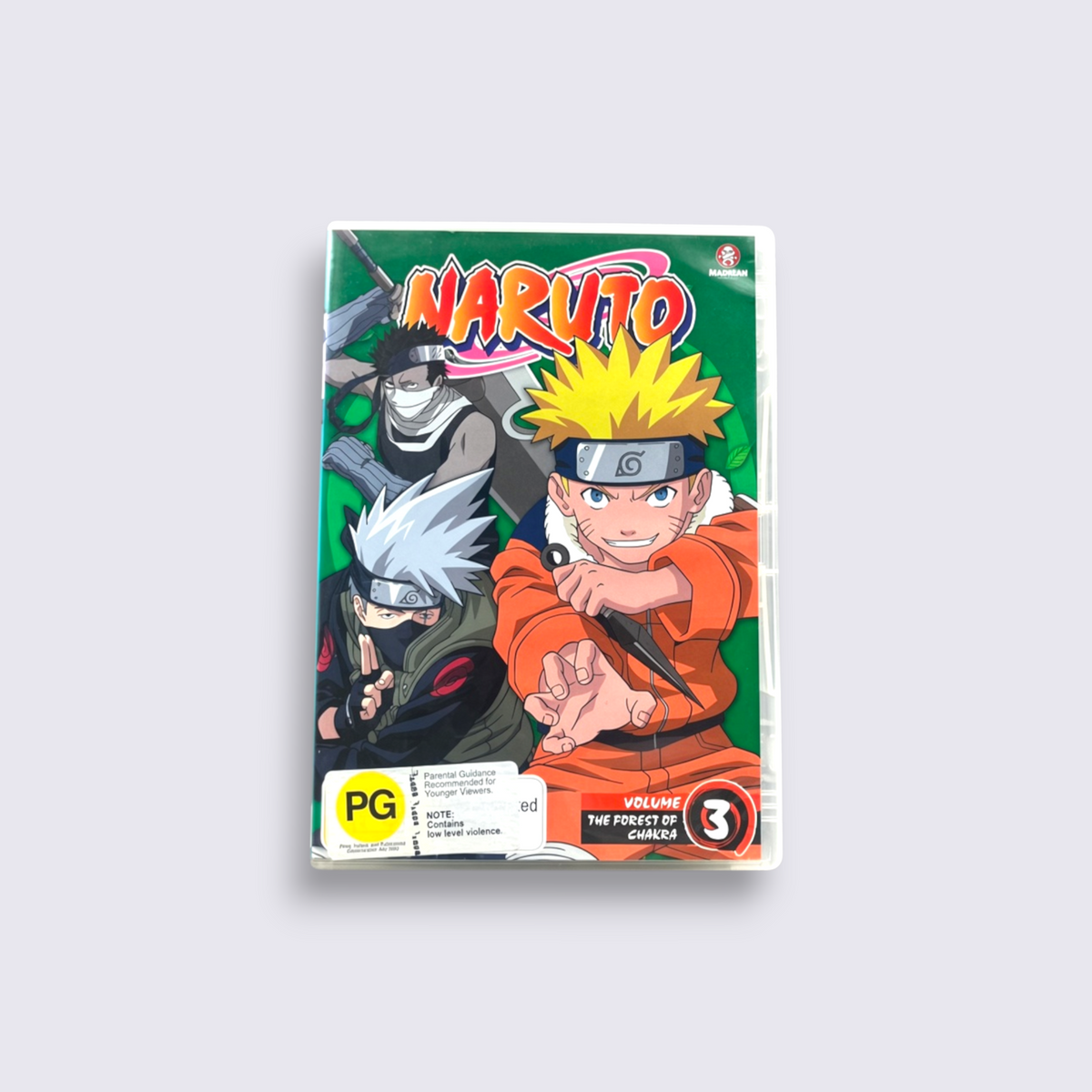 MrPixel Naruto Volume 3 The Forest of Chakra DVD cover featuring Naruto, Kakashi, and Zabuza in anime style