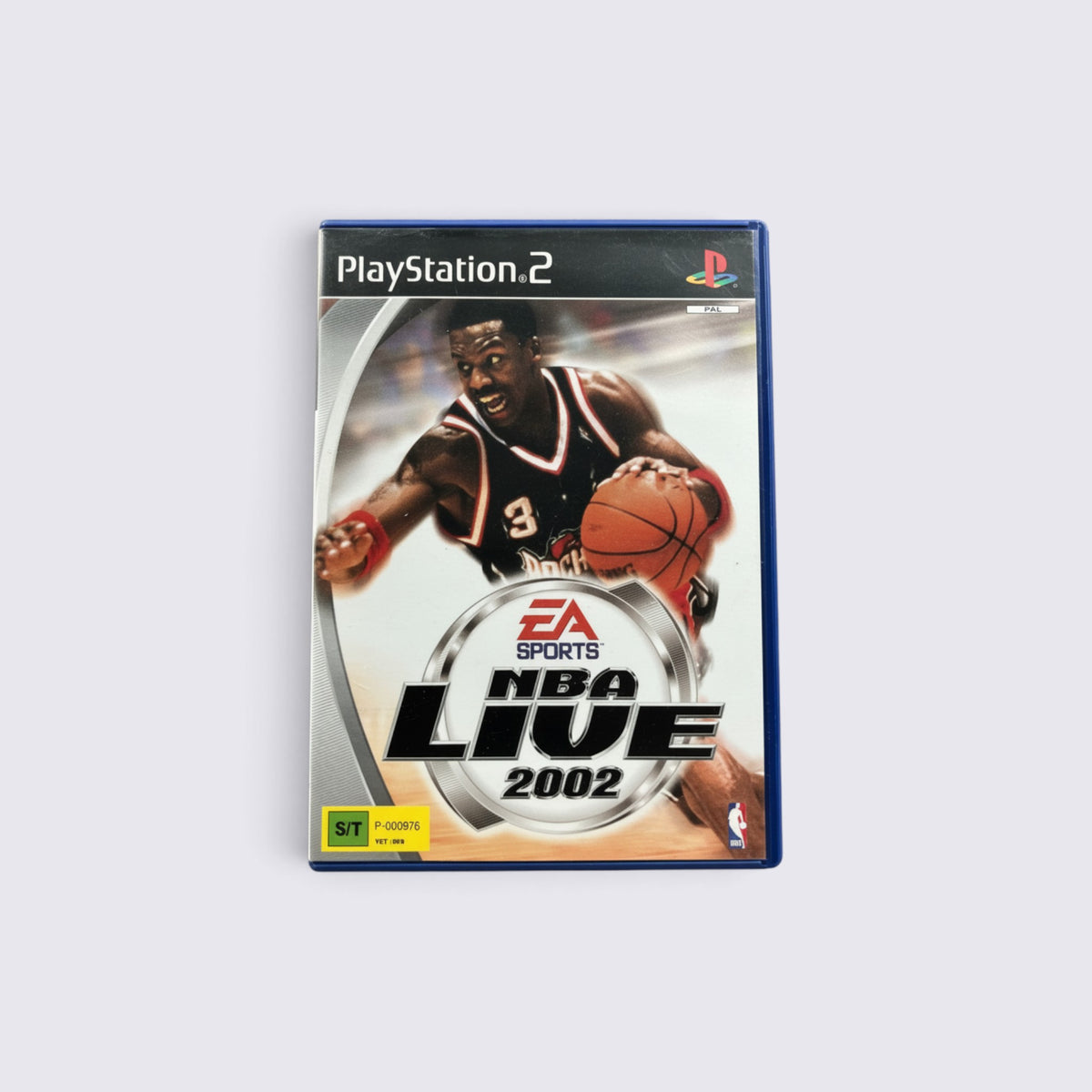 MrPixel NBA Live 2002 basketball video game for PlayStation 2 featuring a player dribbling on the cover art.
