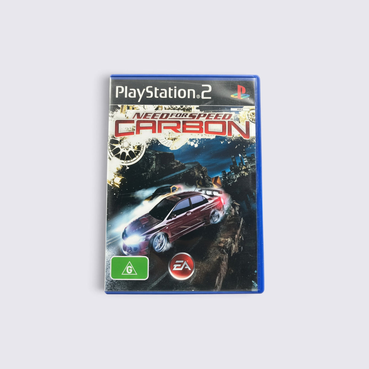 MrPixel Need for Speed Carbon PlayStation 2 game case featuring a dark street racing scene with modified cars