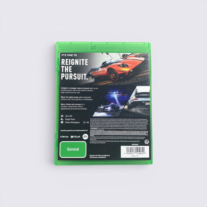 MrPixel Need for Speed Hot Pursuit Remastered Xbox game case back cover featuring supercar racing and police pursuit.