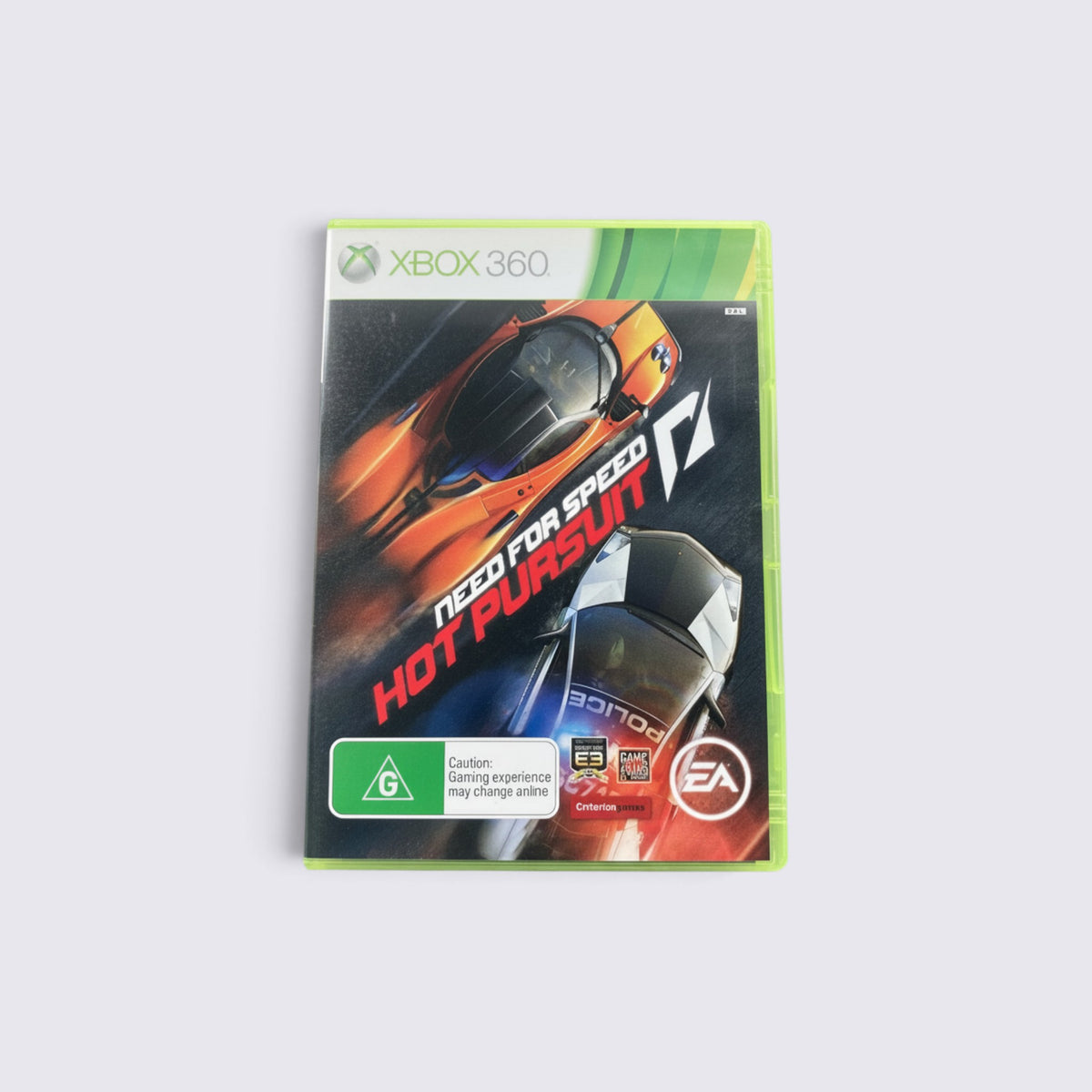 MrPixel Need for Speed Hot Pursuit Xbox 360 game case featuring an orange supercar and police car chase