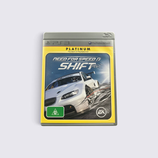 MrPixel Need for Speed: Shift Platinum edition game case for PlayStation 3 featuring a white BMW race car.