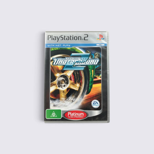 MrPixel Need for Speed Underground 2 Platinum edition game case for PlayStation 2 featuring a racing car wheel