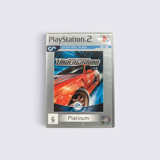 MrPixel Need for Speed Underground Platinum edition game case for PlayStation 2 featuring a red sports car