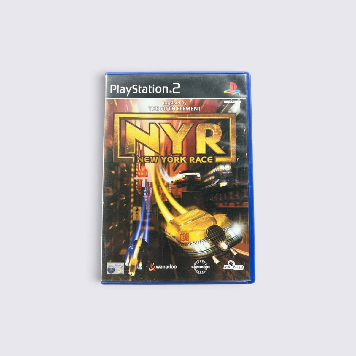 MrPixel New York Race futuristic racing video game for PlayStation 2 featuring a yellow flying taxi on the cover