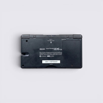 MrPixel Nintendo DS Lite Guitar Hero Edition handheld console back view showing model details and serial number