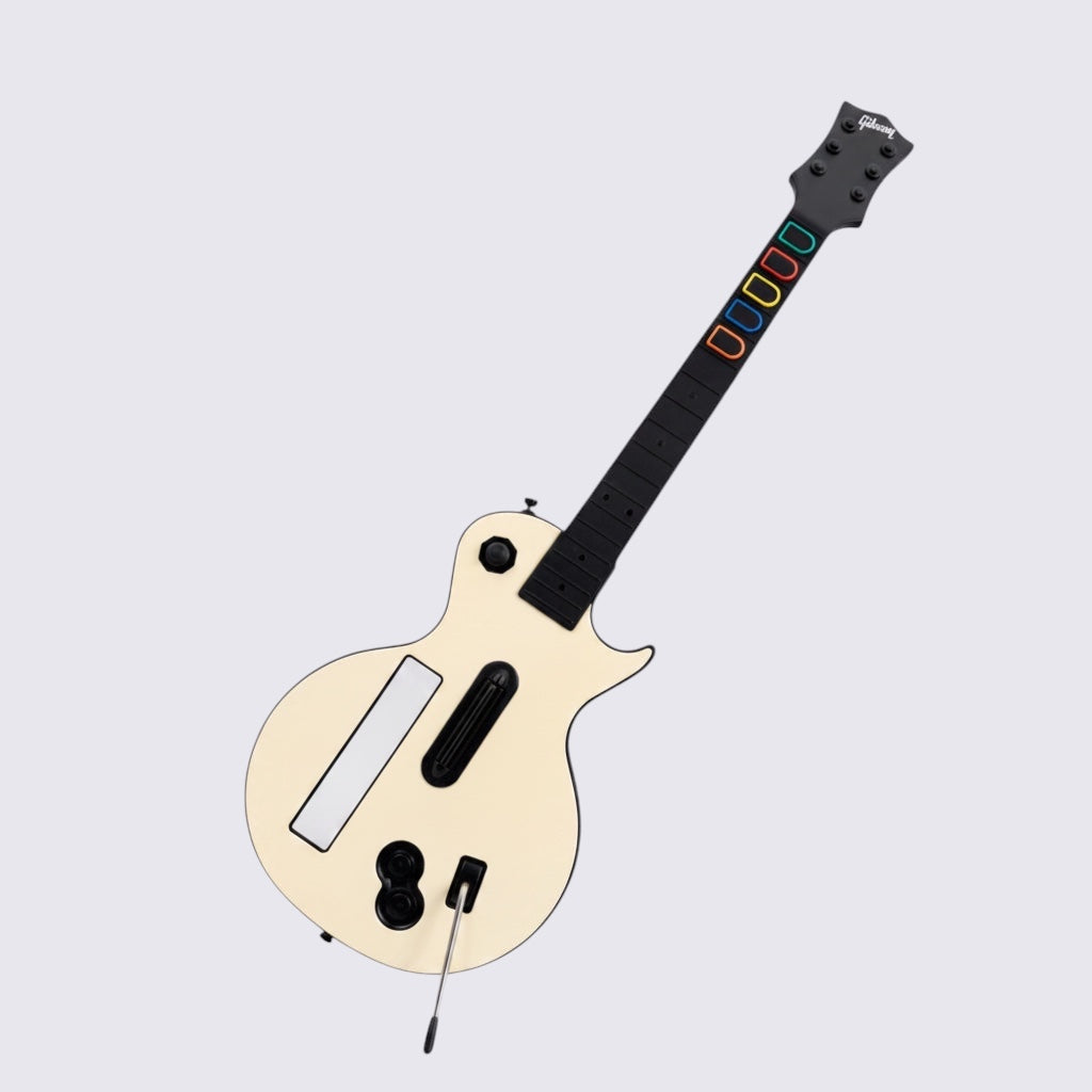 MrPixel cream Gibson Les Paul wireless guitar controller for Nintendo Wii with fret buttons and whammy bar