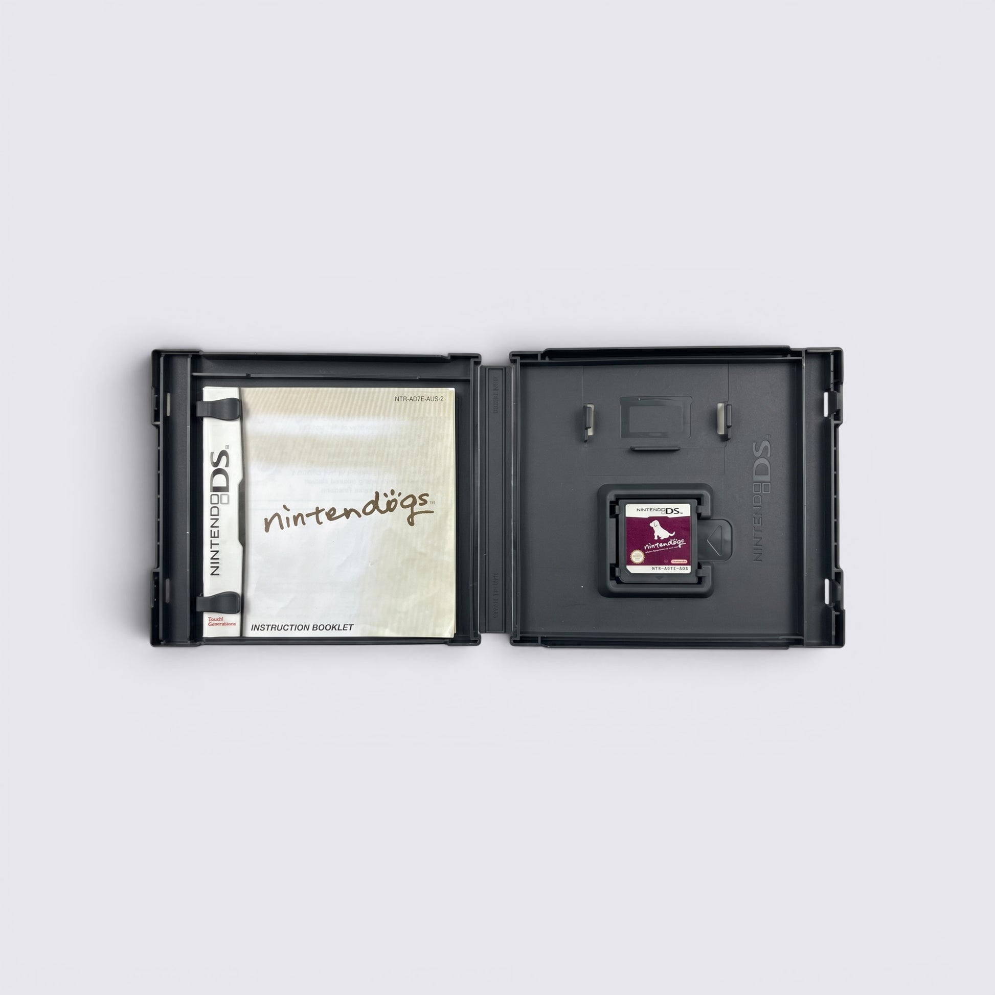 MrPixel Nintendogs Dalmatian & Friends Nintendo DS game case with instruction manual and game cartridge inside.