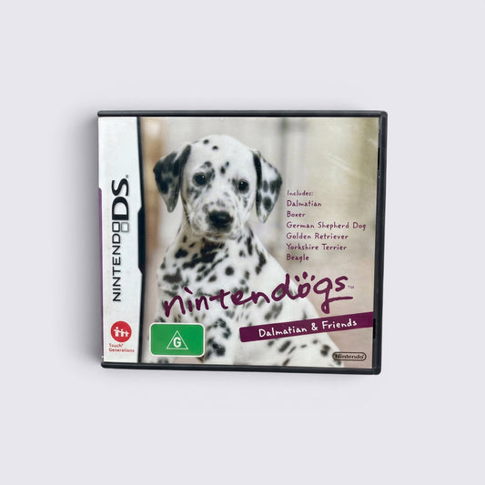 MrPixel Nintendogs Dalmatian & Friends Nintendo DS game case featuring a cute Dalmatian puppy on the cover art.